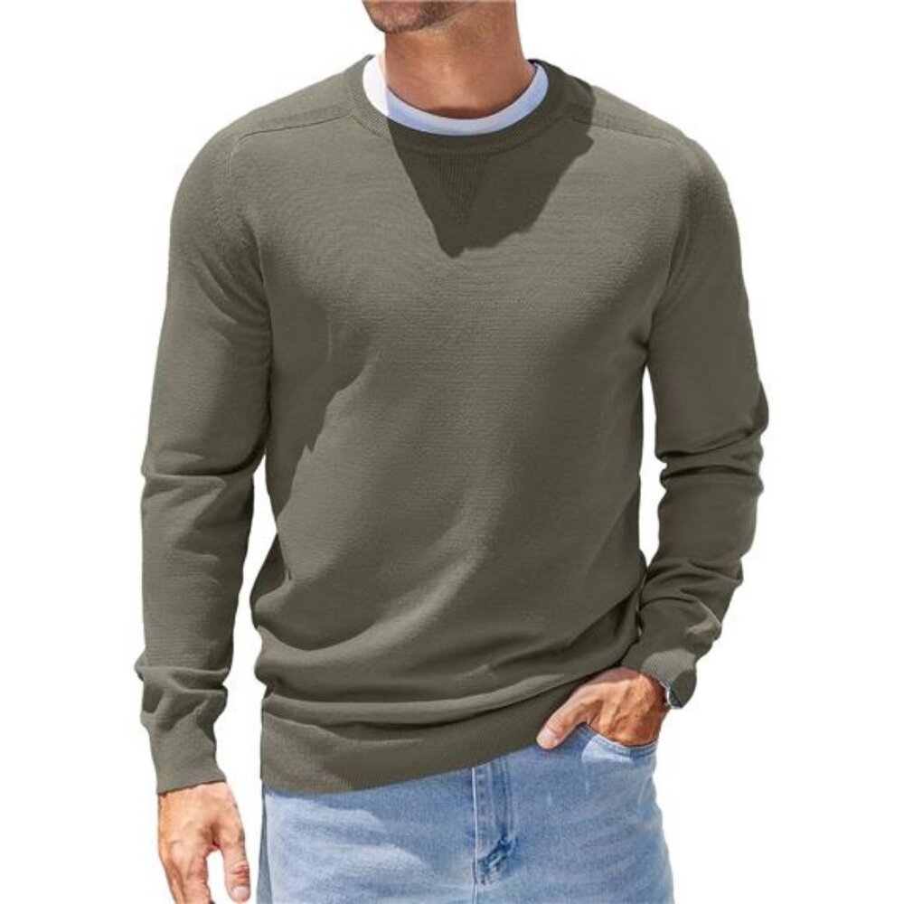 Mens Sweater Crewneck Pullover Long Sleeve Lightweight Sweater Plain Knit